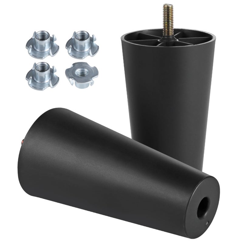 Manesi 6-1/4 inch Plastic Furniture Legs, Round Tapered Table Legs Black Sofa Legs Replacement Legs with M8 Hanger Bolts for Couch Table Sofa, Pack of 4 - Image 3